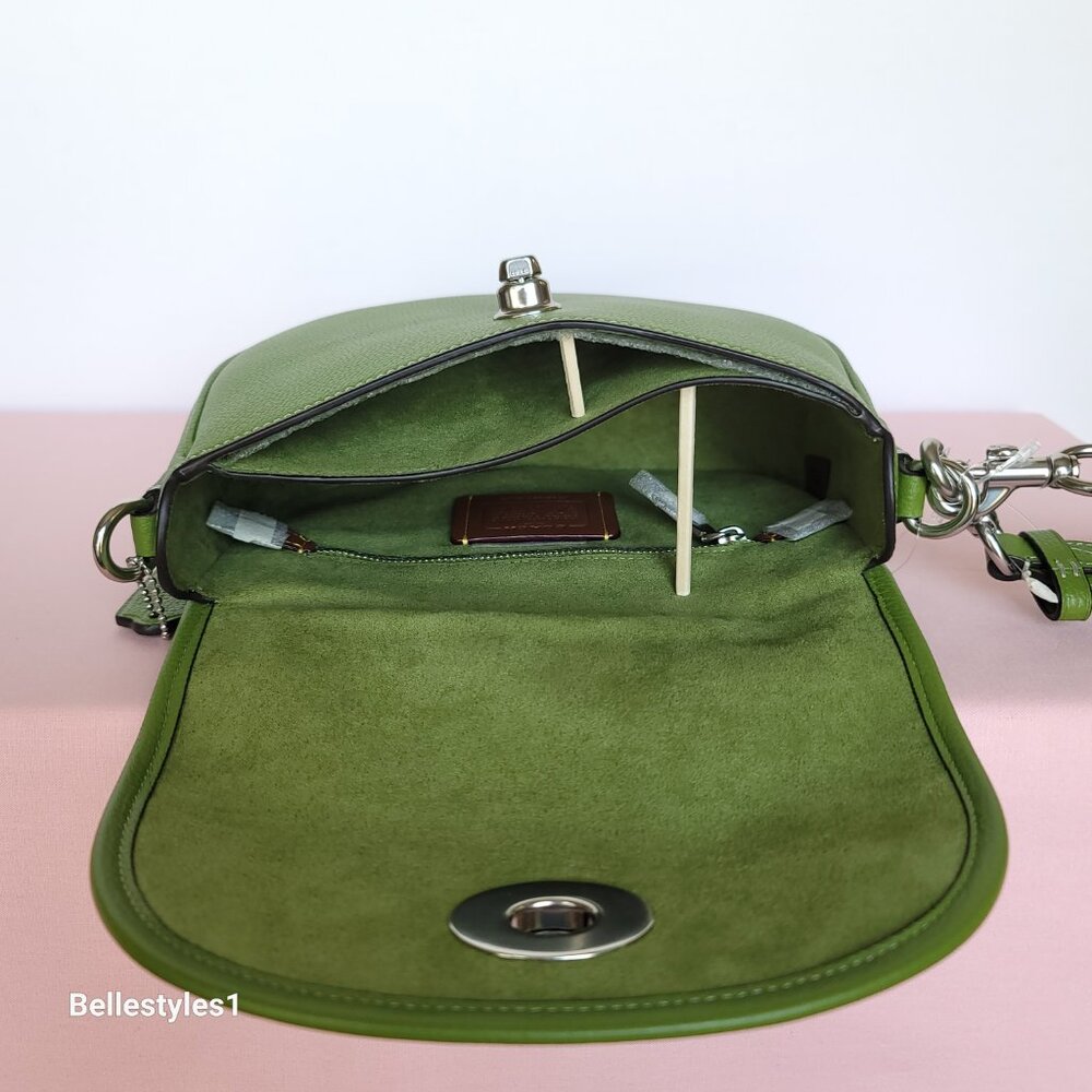 COACH Willow Saddle Pebbled Leather Saddle Crossbody Bag- Dark Lime color ⭐ - Picture 13 of 16